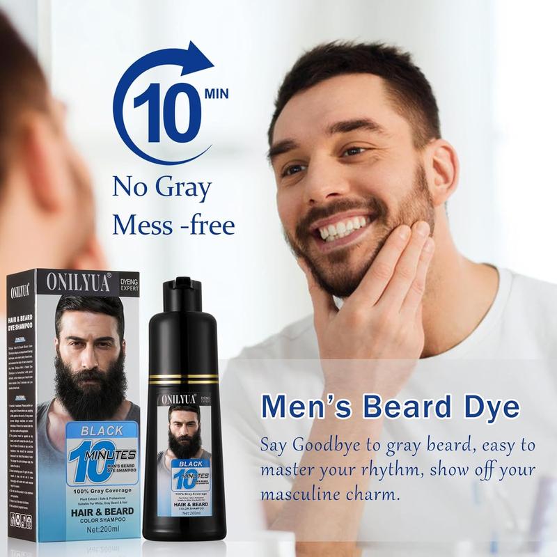 Men's Beard Dye, 3 in 1 Black Beard Dye Shampoo, Simpler Color for Men’s Beard & Mustaches, Long Lasting Gray Reducing Black Beard Color Dye 200 ml