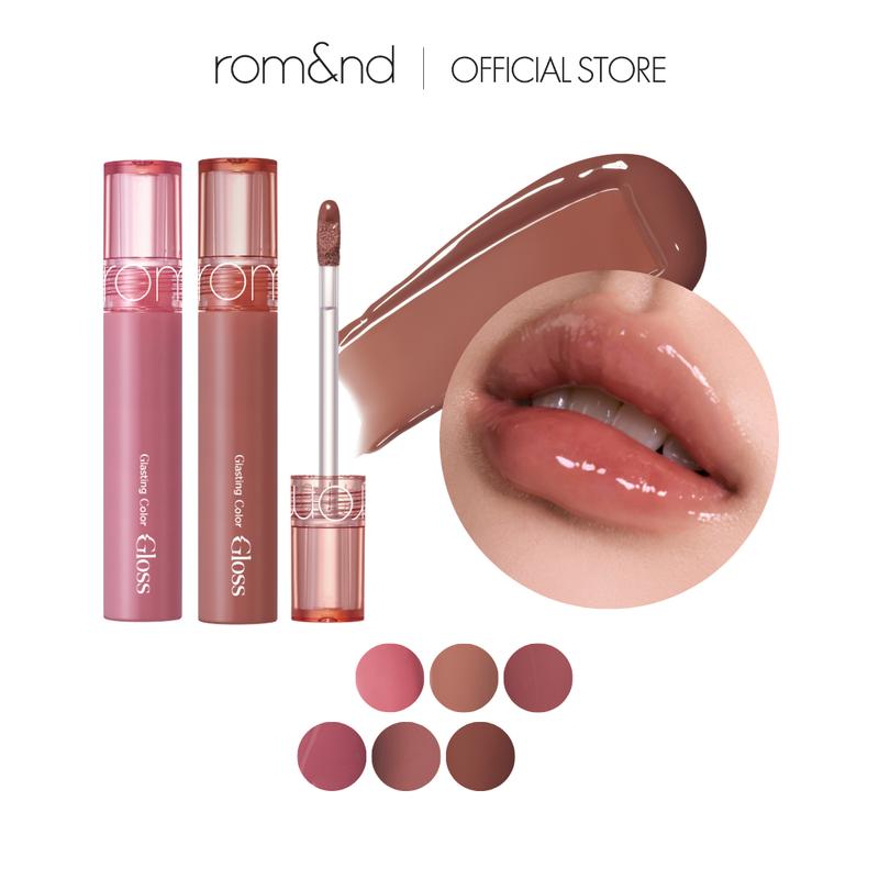 [rom&nd Official Shop] rom&nd Glasting Color Gloss 4g Plumping Volume Bunny Tongue Lips Glazed Glass Lightweight Glowy Vivid Transparent Glossy