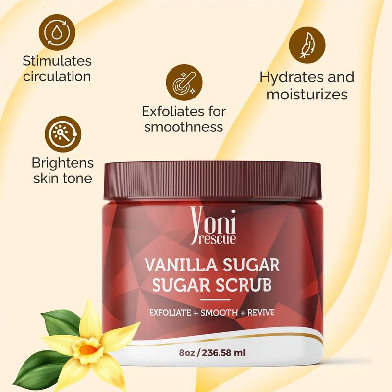 Vanilla Sugar Body & Bath Care Set- Shower Gel(4oz),  Body Essential Oil(4oz) 100% All Natural with Sugar Scrubs(8oz) by Yoni Rescue