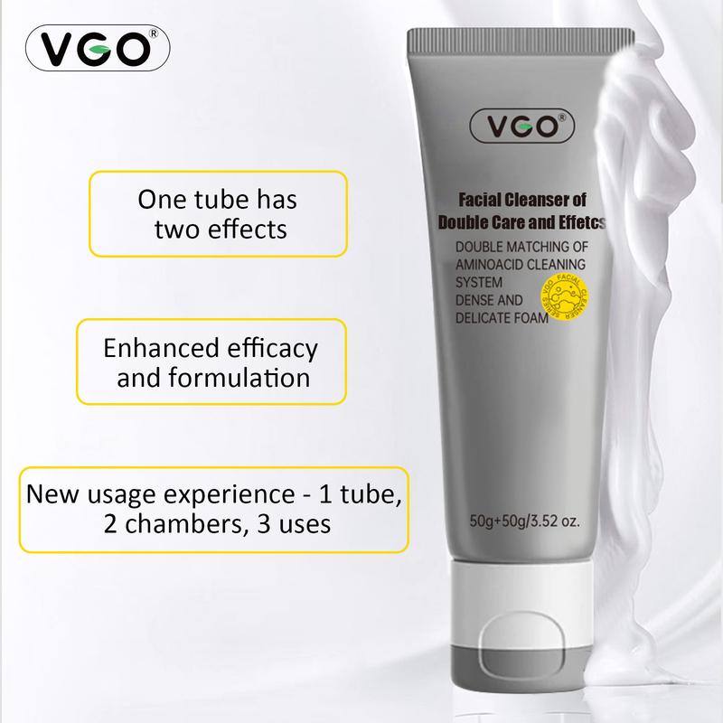 VGO Facial Cleanser of Double Care and Effets 50g All types of skins Cleanse and moisturize-A Cleansing Skincare Gentle Charcoal Daily Foam