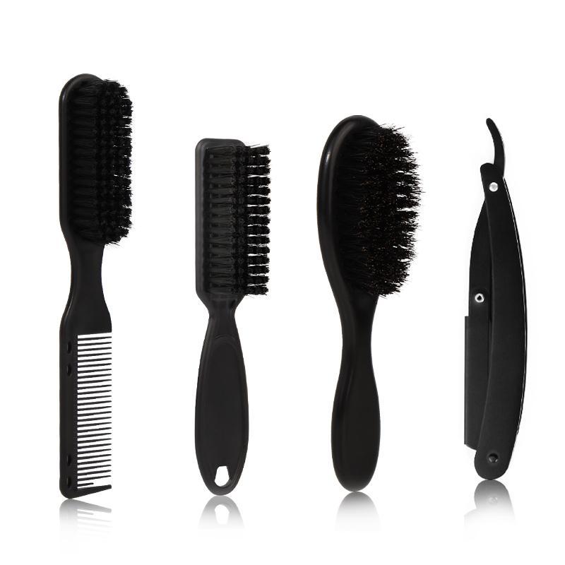 Men's Beard Styling Tools, 4 Counts set, Beard Brushes & Hair Combs & Broken Hair Cleaning Brush & Beard Shaver Holder (Blades Not Included)