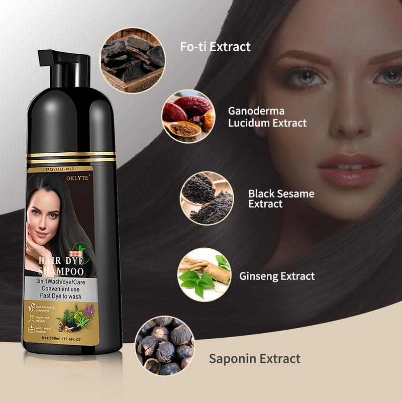 OKLYTE Hair Dye Shampoo for 100% Gray Hair Coverage with Herbal Ingredients Plant Haircare Black and Dark Brown