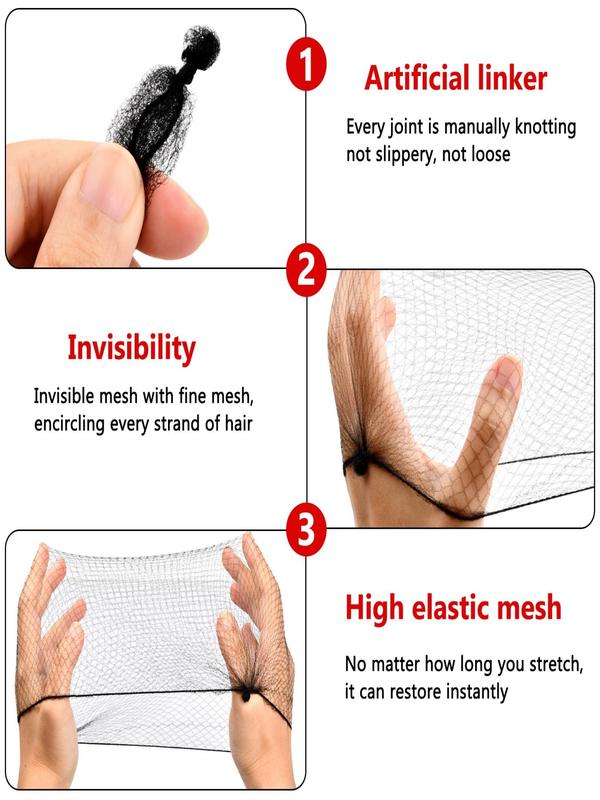 Solid Color Elastic Hair Net, 10pcs Invisible Hair Net Grid Close-up, Lightweight, Breathable, Extensive Use, Perfect for Professional Stewardess, Nurse, Bank Clerk