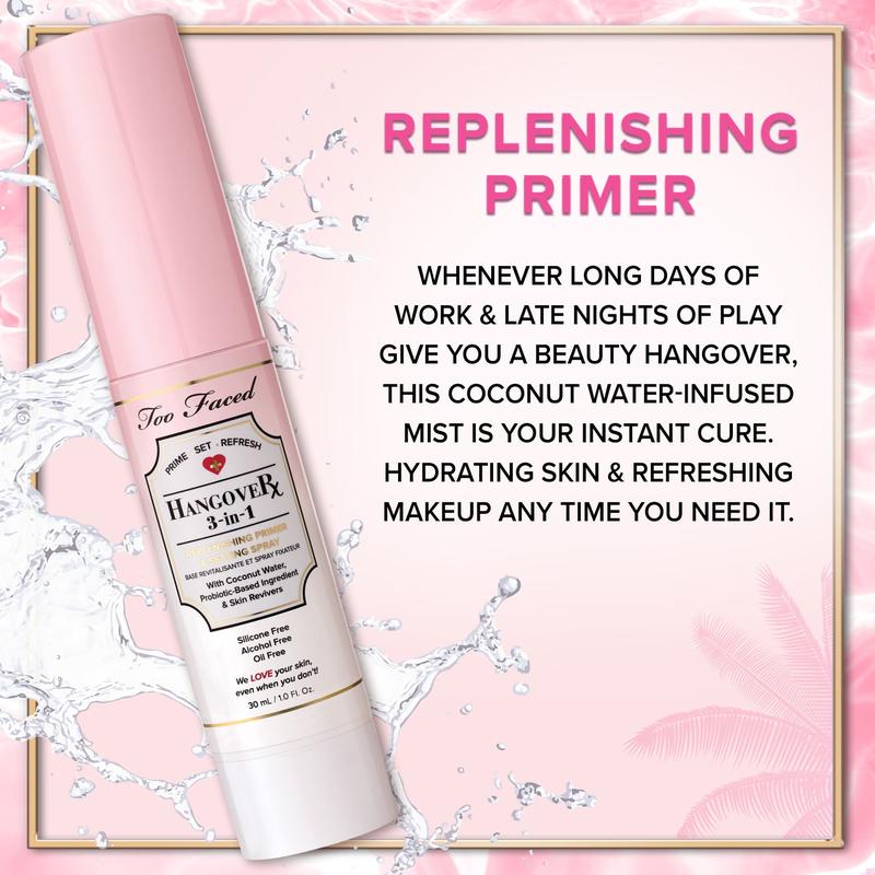 Too Faced Travel Size Hangover 3-in-1 Hydrating Brightening Replenishing Primer & Setting Spray