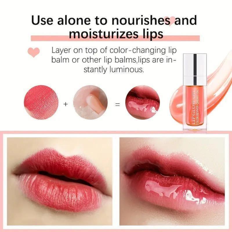 Hydrating Lip Glow Oil - Moisturizing Plumper Gloss, Transparent Tinted Balm for Nourishing Care - Clear Lip Gloss for Moisture and Comfort