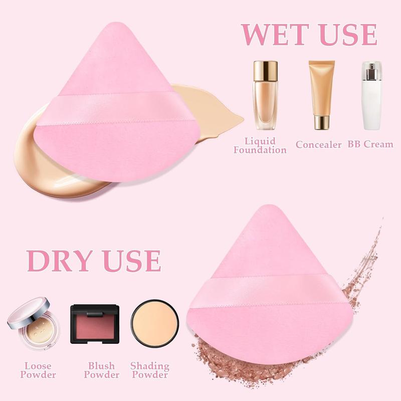 4-Pcs Soft Triangle Powder Puff with 2 Travel Cases, Triangle Makeup Puff for Loose Powder Body Powder Setting Powder Puff for Face Powder Beauty Makeup Tool (Black+Pink) -  Gift for Girls Women