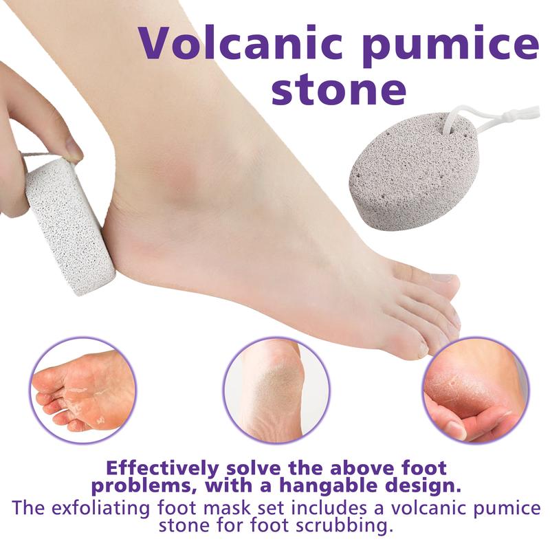 Natural Foot Pumice Stone for Feet, Foot Peel Mask 5 Pack, 2-in-1 Kit Lava Pedicure Tools, Exfoliator Peel Off Calluses Dead Skin Callus Remover, Baby Soft Smooth Touch Feet-Men Women