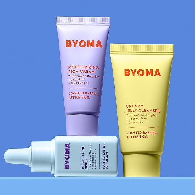 BYOMA So Bright Set - Barrier Repair Skincare Set for Brighter Skin - Creamy Jelly Cleanser, Brightening Face Serum & Ceramide Face Moisturizer - Alcohol Free Skin Care - 30ml, 15ml, 15ml Skin Repair