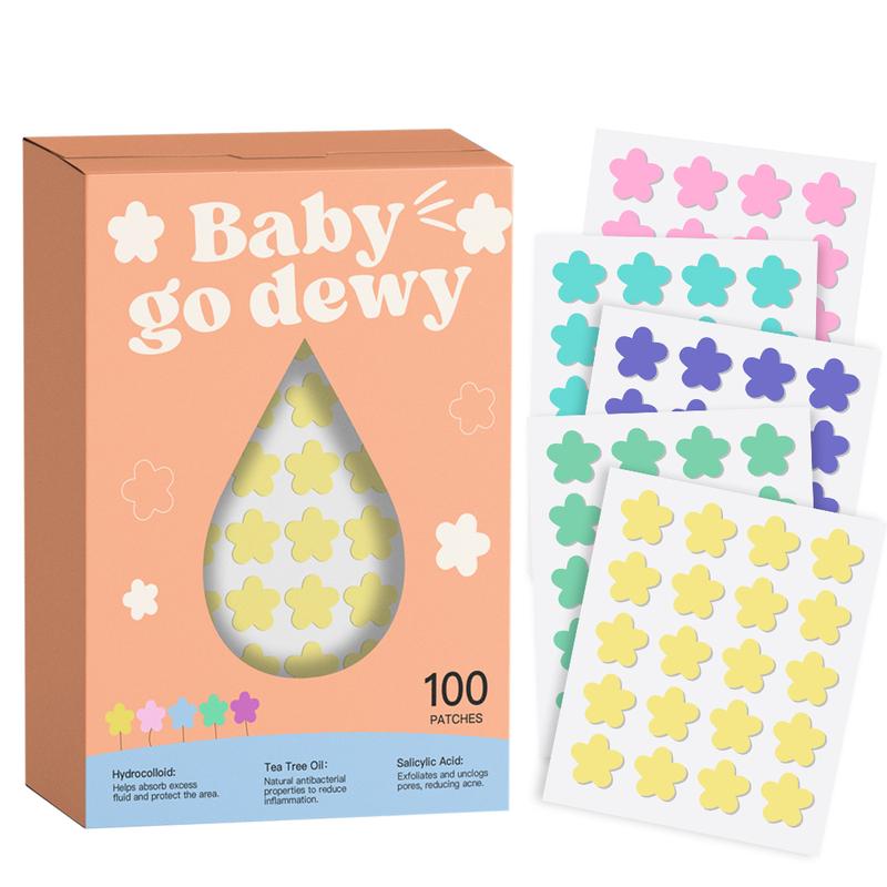 Baby Go Dewy Power Flower Pimple Patches 100 Counts Hydrocolloid Acne Patches, Flower Shape Acne Sticker With Tea Tree Oil