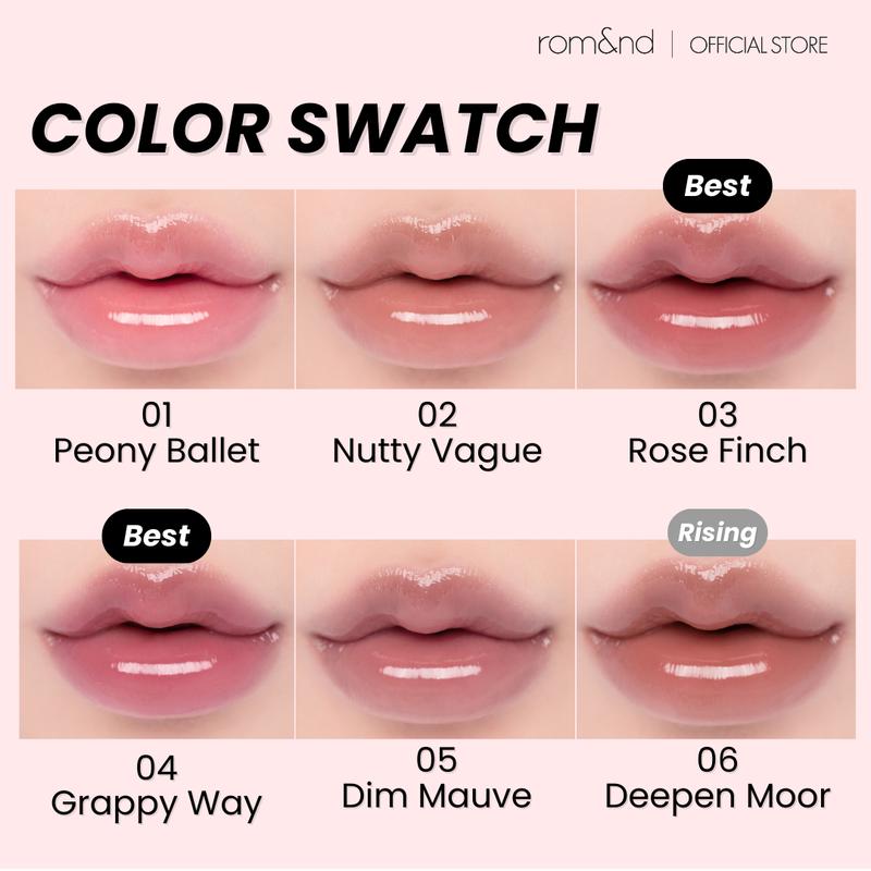 [rom&nd Official Shop] rom&nd Glasting Color Gloss 4g Plumping Volume Bunny Tongue Lips Glazed Glass Lightweight Glowy Vivid Transparent Glossy