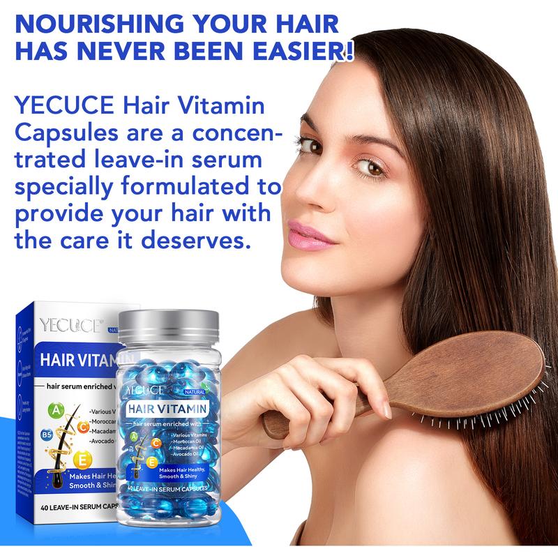 YECUCE Hair Vitamin Capsules, Comfort Hair Vitamins Serum, Haircare Repair, Hair Oil Capsules, Rich in Moroccan Oil, Vitamins A C E Pro B5,   Blend, Silky Restores Dry Frizzy Hair, Suitable for All Hair Types