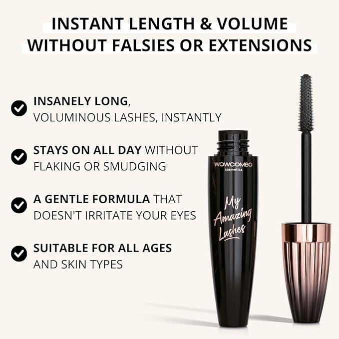 WowCombo  My Amazing Lashes Mascara - Volume and Length - Lengthening Mascara - Stays On All Day - Tubing Mascara