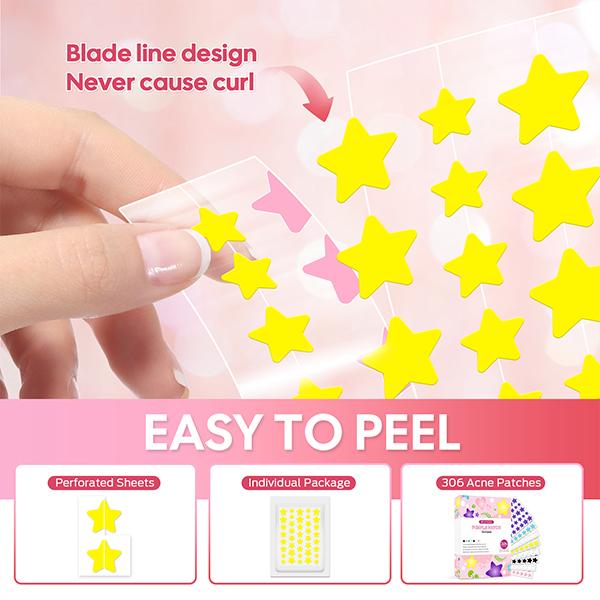 DEENIEL Pimple Patch - 306 Acne Patches, Hydrocolloid, Tea Tree Oil & Salicylic Acid, 3 Shapes & 6 Colors, Fast Healing, Invisible Pimple Patches for All Skin Types Skincare Blend Clear Pack Redness Sensitive Uv Skin Repair