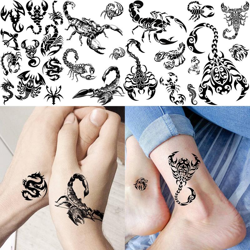 Spider Web & Snake & Scorpion & Dragon Pattern Temporary Tattoo Sticker, 15pcs set Realistic Fake Tattoo Sticker for Party, Long Lasting 3D Fake Tattoo Sticker