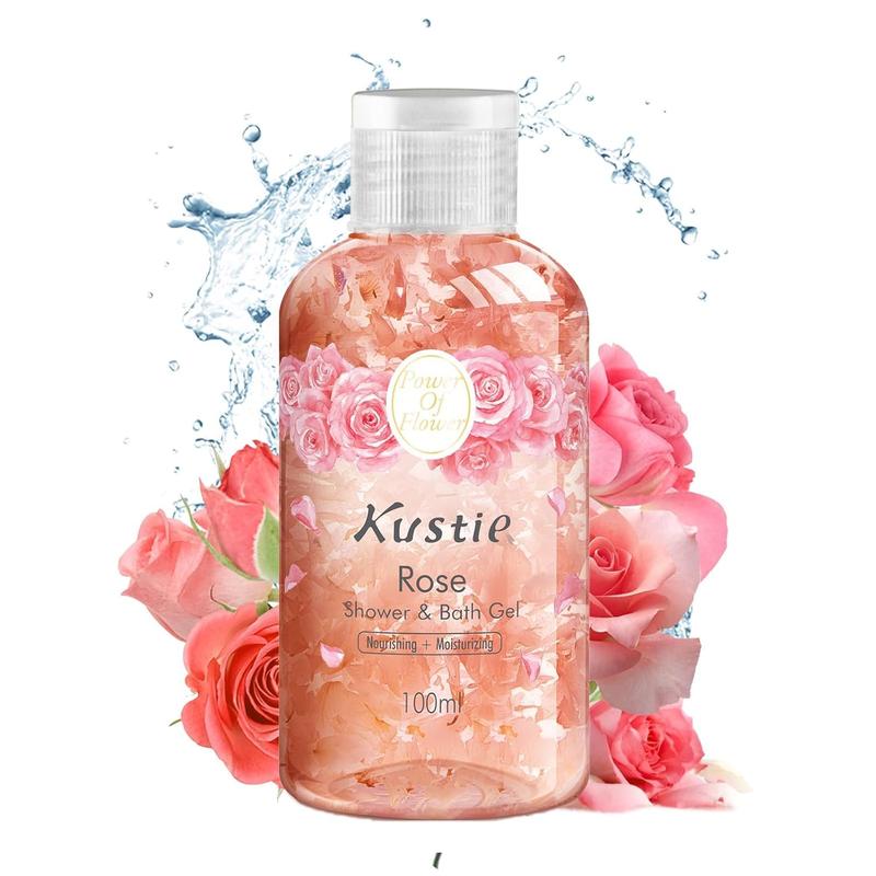 Kustie Real Flower Bodywash with pump shower gel , gentle and clean Body Care-17oz 3.38OZ body soap ,HolidayGifts Foam Nourishing