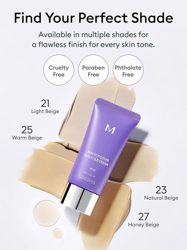 MISSHA M Perfect Cover Serum BB Cream No.23 Natural Beige, Skin Care Foundation Makeup   - Hydrating Tinted Moisturizer with Superfood Complex, Smooth Finish, Moisture, Scented, Paraben-Free