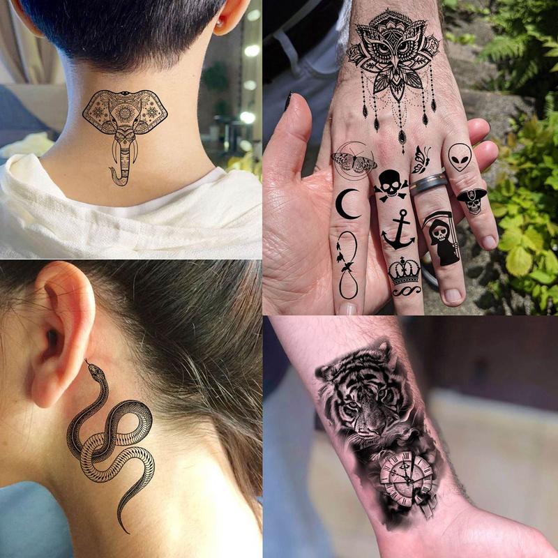 Tiger & Flower & Skull Pattern Temporary Tattoo Sticker, 67pcs Waterproof Fake Tattoo Decals, DIY Body Art Sticker for Women & Men