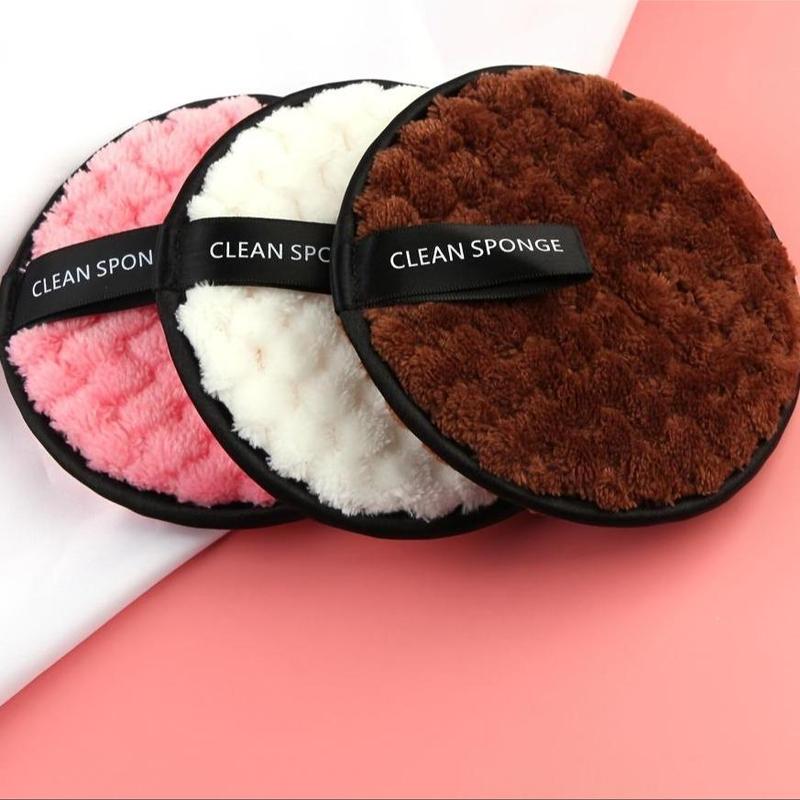 3pcs Reusable Makeup Remover Pad, Dual Sided Round Soft Facial Cleaning Puff, Washable Make Up Removing Tools