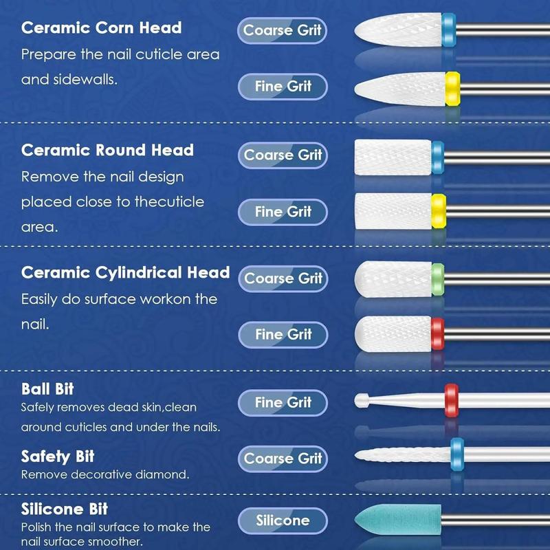 Nail Drill Bits Set with Nail Drill Holder Case, 21pcs set Diamond Cuticle Electric Nail File & Ceramic Acrylic Gel Nail Bit Kit, Manicure Pedicure Tool