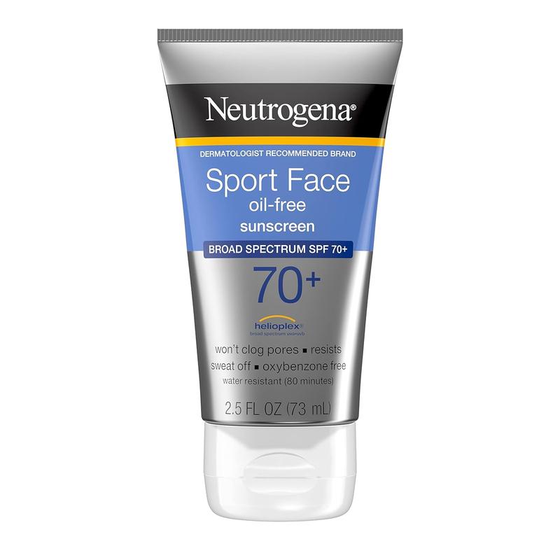 Neutrogena Sport Face Sunscreen SPF 70+, Oil-Free Facial Sunscreen Lotion with Broad Spectrum UVA UVB Sun Protection, Sweat-Resistant & Water-Resistant, 2.5 fl. Oz