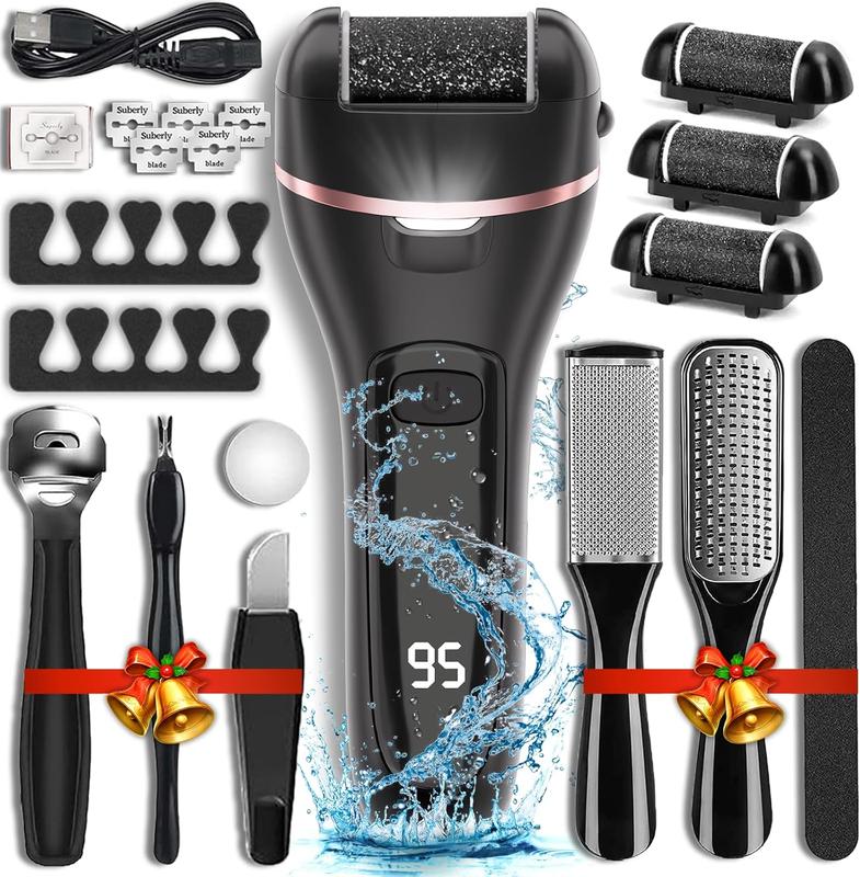 Electric Foot Callus Remover Tool Feet Callus Remover Kit Feet 17 in 1 Foot nail File Tools with 3 Roller Heads 2 Speed Professional Pedicure Kit set Perfect for Dead Hard Cracked Dry Skin rechargeable grinder manicure Adjustable luxury Cordless gift