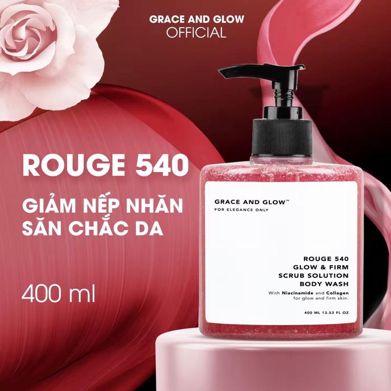 Grace and Glow : Rouge 540 Scrub solution Body Wash with Niacinamide and Collagen for Glow and Firm Skin 400ml