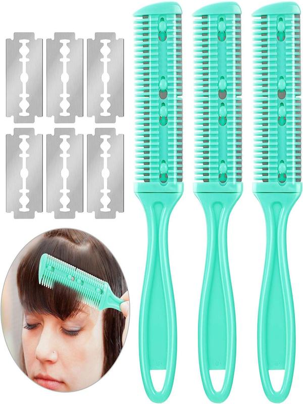 Razor Comb with 10pcs Razor for Hair Styling for Girlfriend, 3pcs Hair Cutter Comb, Double Edge Razor, Hair Thinning Comb, Slim Haircut Cutting Tool