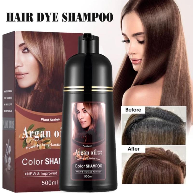 Dark Brown Argan Oil Hair Dye Shampoo - 16.9 Fl Oz, 3-in-1 Semi-Permanent Color Shampoo, Herbal Ingredient,Easy To Use ,Haircare Production Blonde