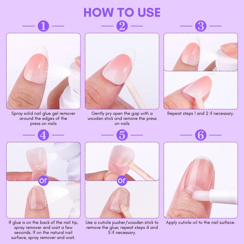 Makartt Nail Glue Remover for Halloween's Press on Nails, 60ML Gentle Glue Remover for Solid Nail Glue Gel Non-Acetone Press on Nail Remover for Nail Tips, Nail Polish Remover with 5pcs Wooden Sticks