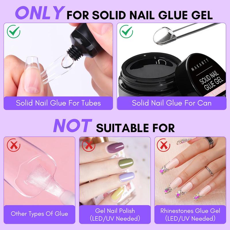 Makartt Nail Glue Remover for Halloween's Press on Nails, 60ML Gentle Glue Remover for Solid Nail Glue Gel Non-Acetone Press on Nail Remover for Nail Tips, Nail Polish Remover with 5pcs Wooden Sticks