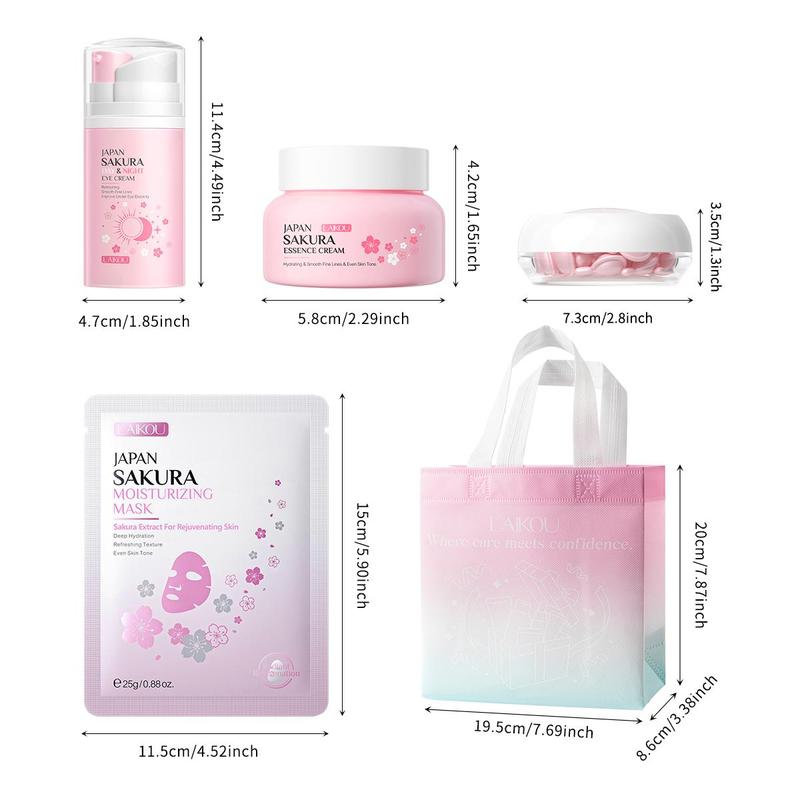 Sakura Skin Care Set (1 Set), Moisturizing Skin Care Kit, Including Eye Cream, Face Cream, Serum Capsules, Face Mask, Skin Care Product for Women