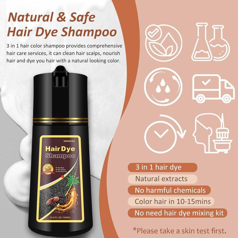 3-in-1 instant hair color shampoo, Quick hair dye,hair care,Fruity aroma-Black & Brown-Color–Plan+ Men's and Women's Gray Hair Shampoo