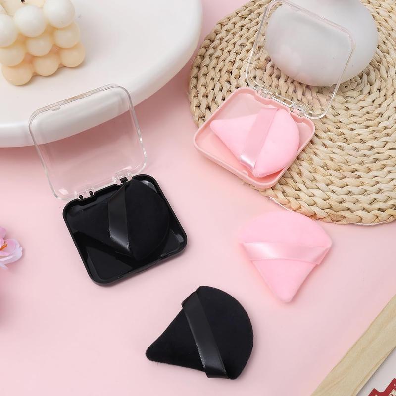 4-Pcs Soft Triangle Powder Puff with 2 Travel Cases, Triangle Makeup Puff for Loose Powder Body Powder Setting Powder Puff for Face Powder Beauty Makeup Tool (Black+Pink) -  Gift for Girls Women