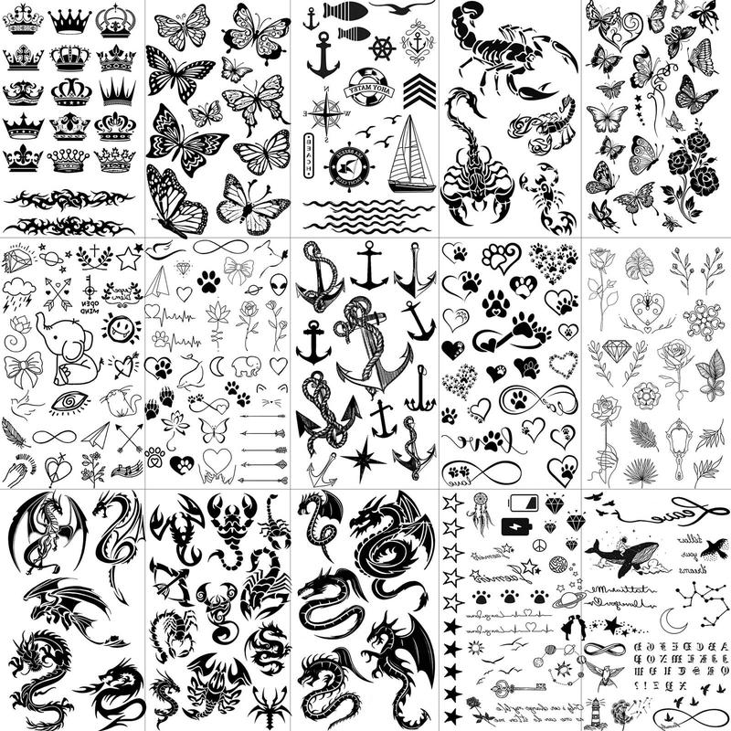 Animal Pattern Temporary Tattoo Sticker, 15pcs set Waterproof Fake Tattoo Sticker, Creative Body Art Sticker for Men & Women