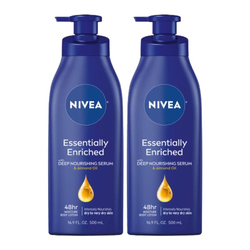 NIVEA Essentially Enriched Body Lotion for Dry Skin, Pack of 2, 16.9 Fl Oz Pump Bottles (2 pack) Body Care Moisture Serum Daily