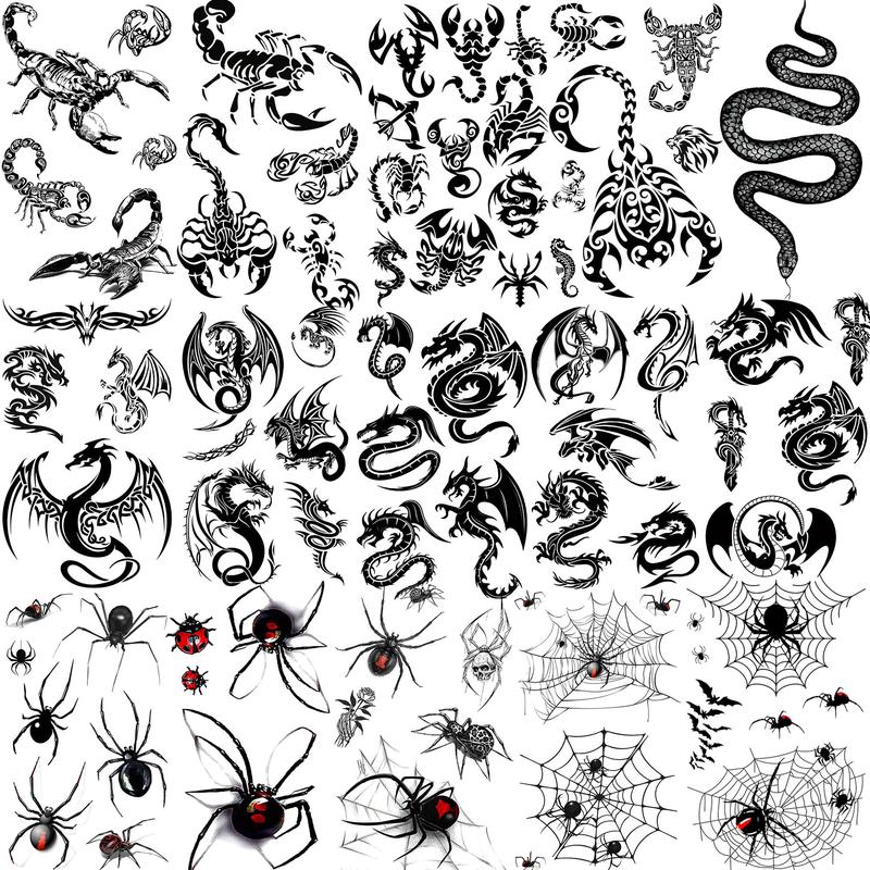 Spider Web & Snake & Scorpion & Dragon Pattern Temporary Tattoo Sticker, 15pcs set Realistic Fake Tattoo Sticker for Party, Long Lasting 3D Fake Tattoo Sticker