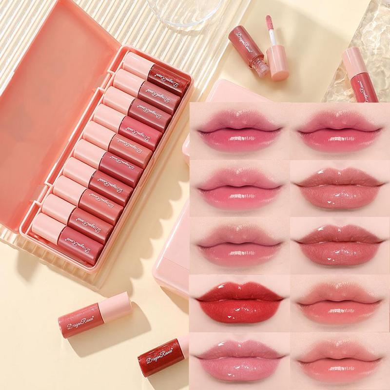 Bear Pattern Long-lasting Comfort Lip Gloss Set, 10pcs set Easy Coloring Glossy Lip Sticks, Makeup Accessories, Lip Cosmetic for Gift, Summer Gift