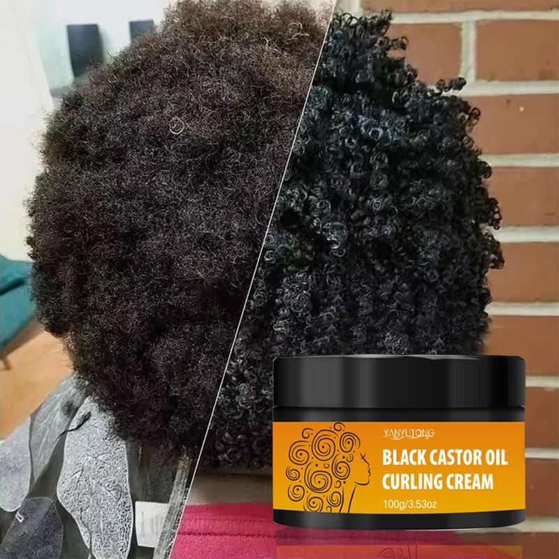 Black Castor Oil Curling Cream, Long Lasting Moisturizing Hair Cream, Hair Care & Styling Product for Women & Men, Christmas Gift