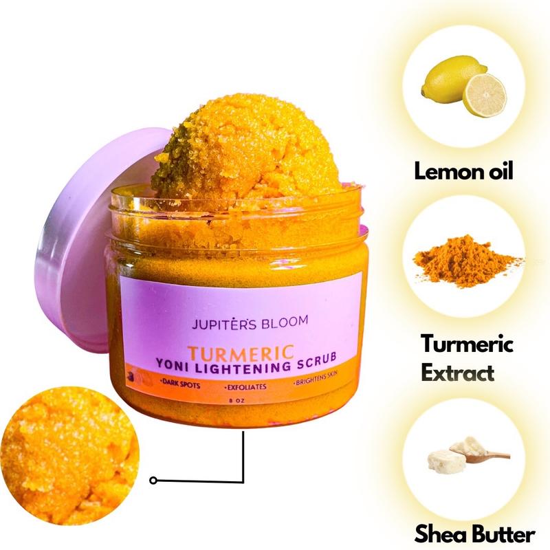 Jupiters Bloom Turmeric Lemon Scrub,Dark Spots,Exfoliating,Skin Brightening,Hyperpigmentation,Ingrown Hair,Discoloration, Fragrance Free Organic