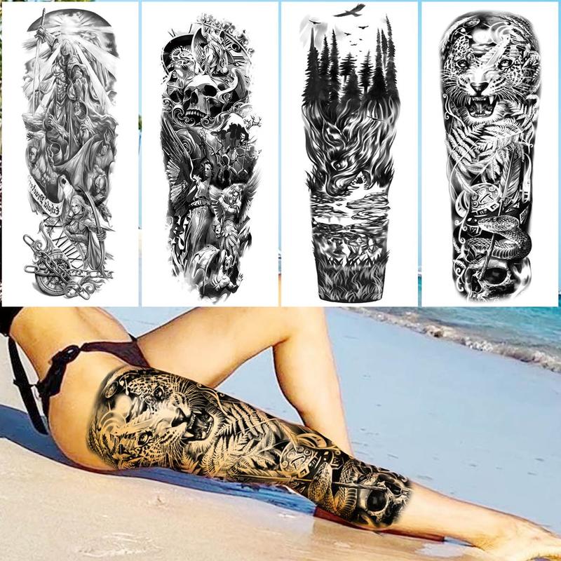 Punk Style Extra Large Full Arm Temporary Tattoos, Waterproof Fake Tattoo Sticker, Body Art Decoration for Men & Women, Fake Tattoos Custom, Real Looking Temporary Tattoo