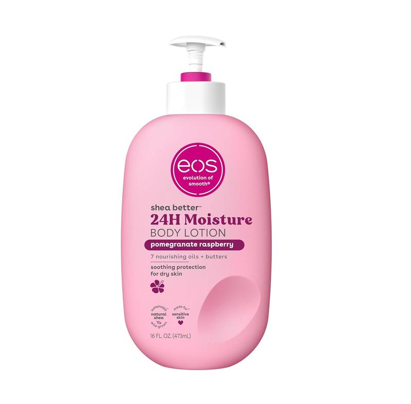 eos Shea Better Body Lotion- Pomegranate Raspberry, 24-Hour Moisture Skin Care, Lightweight & Non-Greasy, Made with Natural Shea, Vegan, 16 fl oz