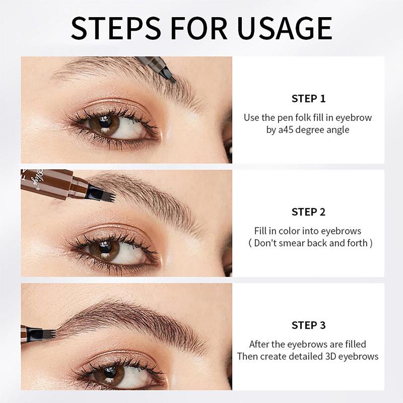 4 Fork Tip Liquid Eyebrow Pencil, 1 Count Waterproof Long Lasting Eyebrow Pen, Brow Styling Brush, Brow Shading & Filling Pencil, Eyebrow Pen, 4 Point Eyebrow Pencil Waterproof Eye Brown Makeup, Eye Brow Pen Cosmetic for Women