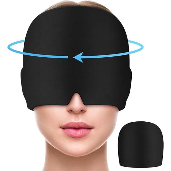 Migraine Relief Cap, All Around Gel Covered Reusable Headache Relief Cap, Black Migraine Cap for Headache Relief, Puffy Eyes Mask