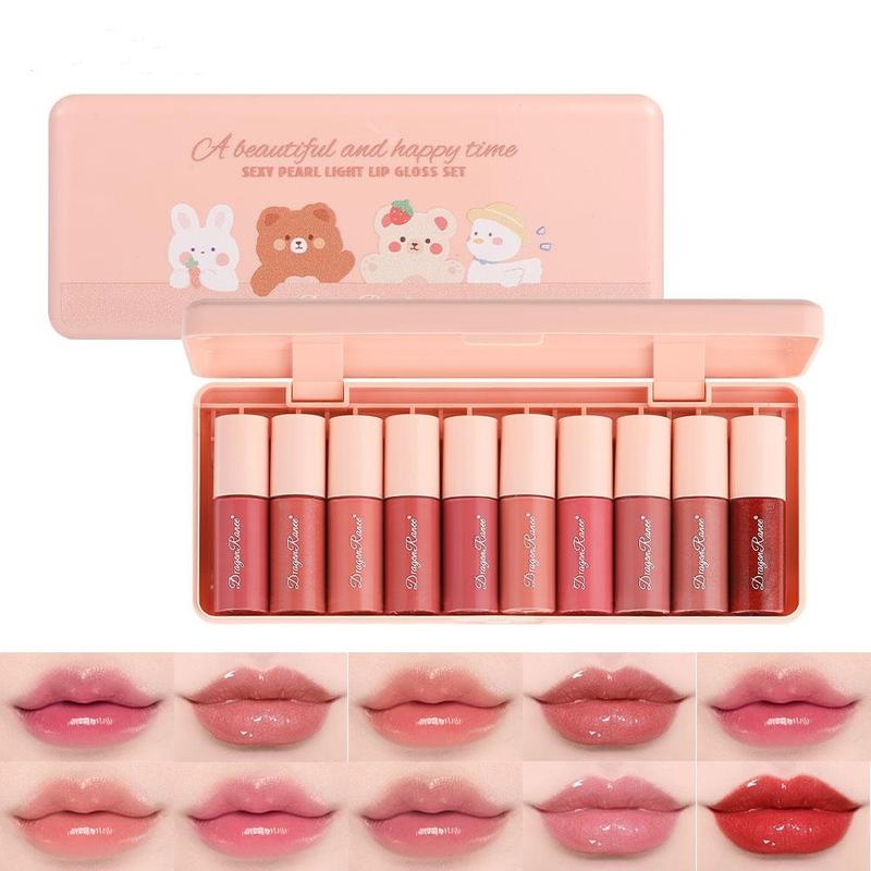 Bear Pattern Long-lasting Comfort Lip Gloss Set, 10pcs set Easy Coloring Glossy Lip Sticks, Makeup Accessories, Lip Cosmetic for Gift, Summer Gift