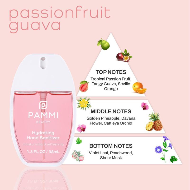 Pammi Beauty-Hydrating Hand Sanitizer Passionfruit Guava Aloe Vera Fresh Lavender Rosewater spray sanitizer