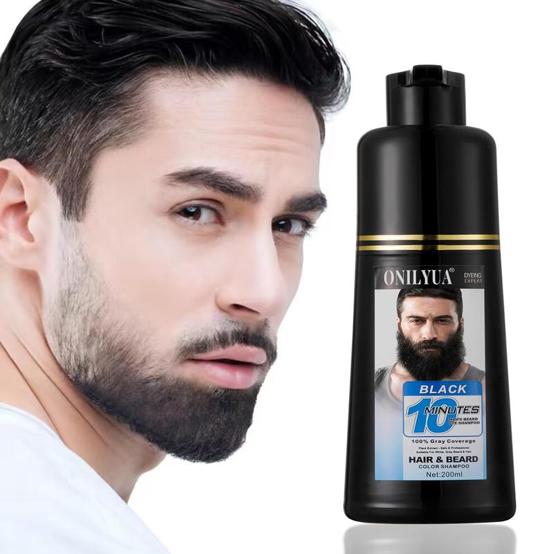 Men's Beard Dye, 3 in 1 Black Beard Dye Shampoo, Simpler Color for Men’s Beard & Mustaches, Long Lasting Gray Reducing Black Beard Color Dye 200 ml