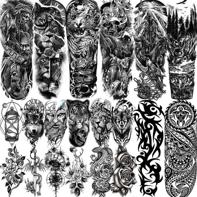 Punk Style Extra Large Full Arm Temporary Tattoos, Waterproof Fake Tattoo Sticker, Body Art Decoration for Men & Women, Fake Tattoos Custom, Real Looking Temporary Tattoo