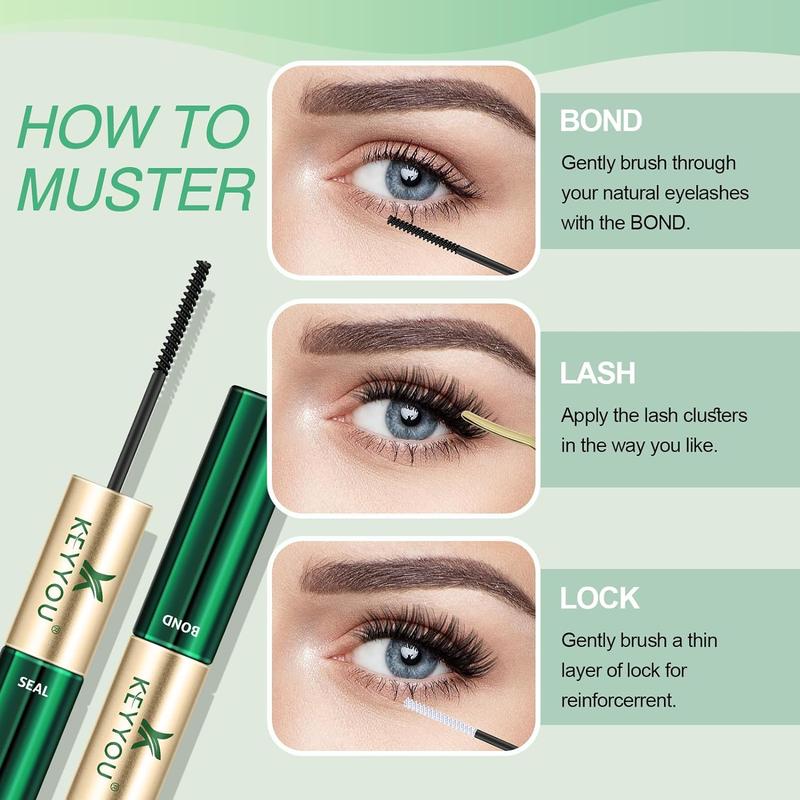 KEYYOU Waterproof Lash Bond & Seal 10ml with Mascara Brush- Eyelash Adhesive for Long-Lasting Makeup - Eyelashes