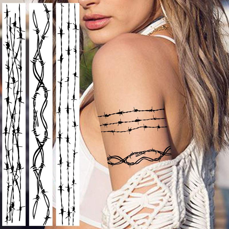 Barbed Wire Temporary Tattoo Sticker, 9 Counts Realistic Black Barb Wire Fake Tattoo Sticker, Body Art Decoration for Women & Men