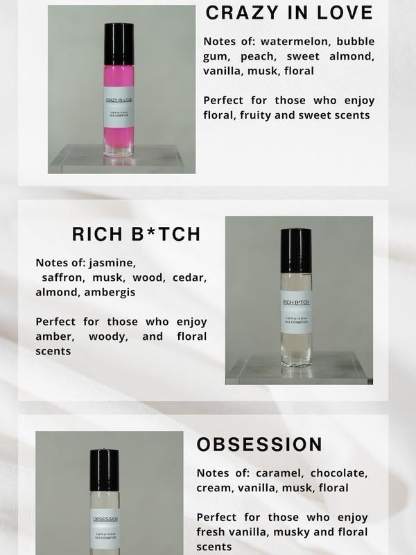 DLA COSMETICS ROLL ON OIL TRIO: CRAZY IN LOVE, OBSESSION, RICH B*TCH